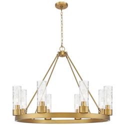 Boreas 36"W 6 Light Brushed Brass Chandelier With 8" Deco Swirl Shade