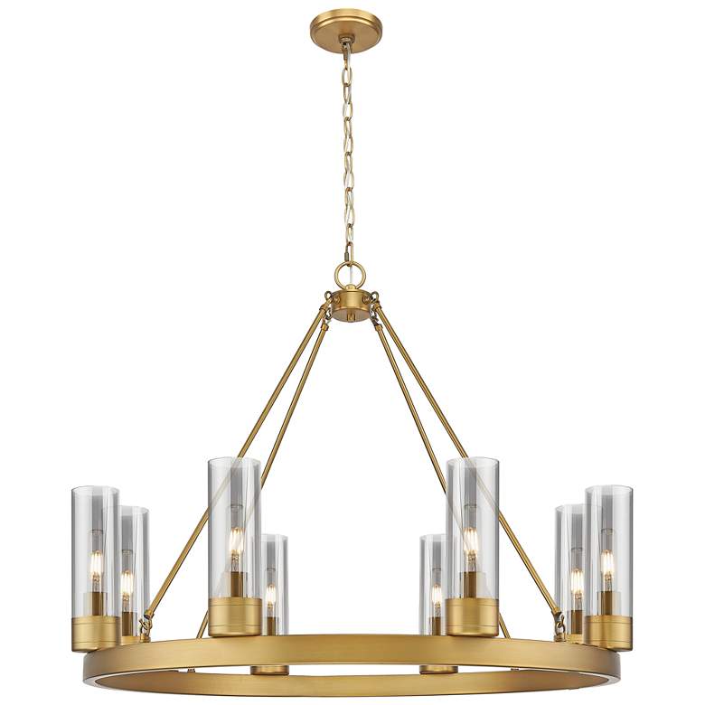 Image 1 Boreas 36"W 6 Light Brushed Brass Chandelier With 8" Light Smoke Shade
