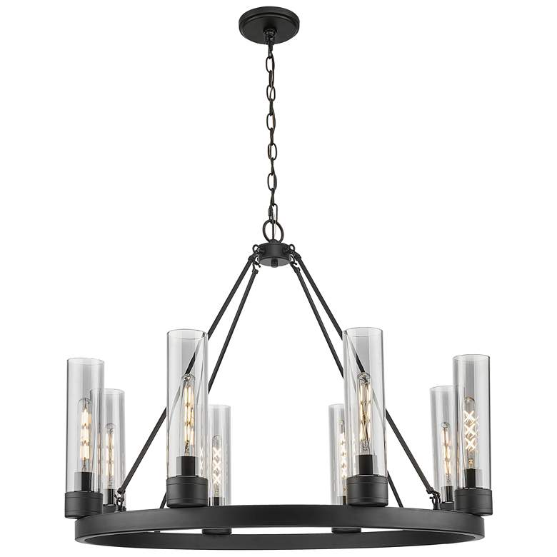 Image 1 Boreas 36"W 6 Light Matte Black Chandelier With 11" Light Smoke Shade