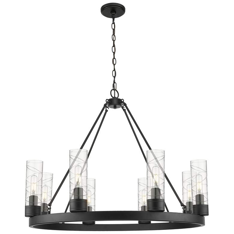 Image 1 Boreas 36"W 6 Light Matte Black Chandelier With 8" Deco Swirl Shade
