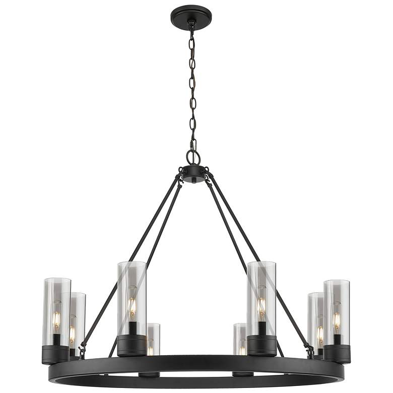 Image 1 Boreas 36"W 6 Light Matte Black Chandelier With 8" Light Smoke Shade