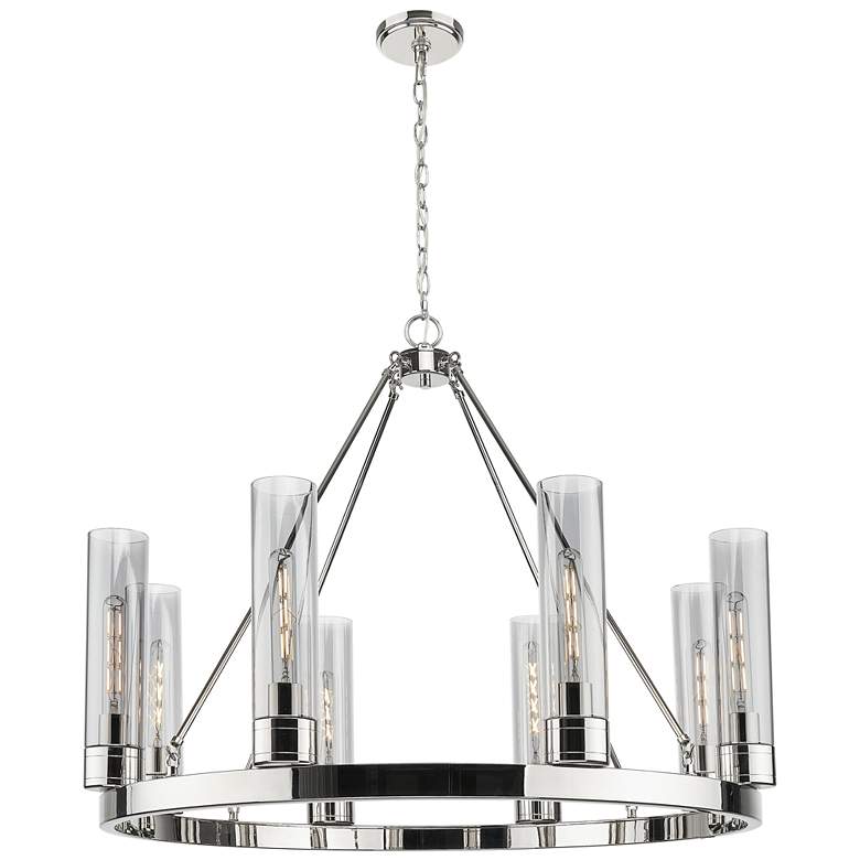 Image 1 Boreas 36"W 6 Light Nickel Chandelier With 11" Smoke Shade