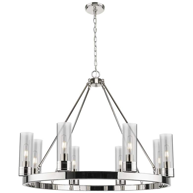 Image 1 Boreas 36"W 6 Light Nickel Chandelier With 8" Smoke Shade