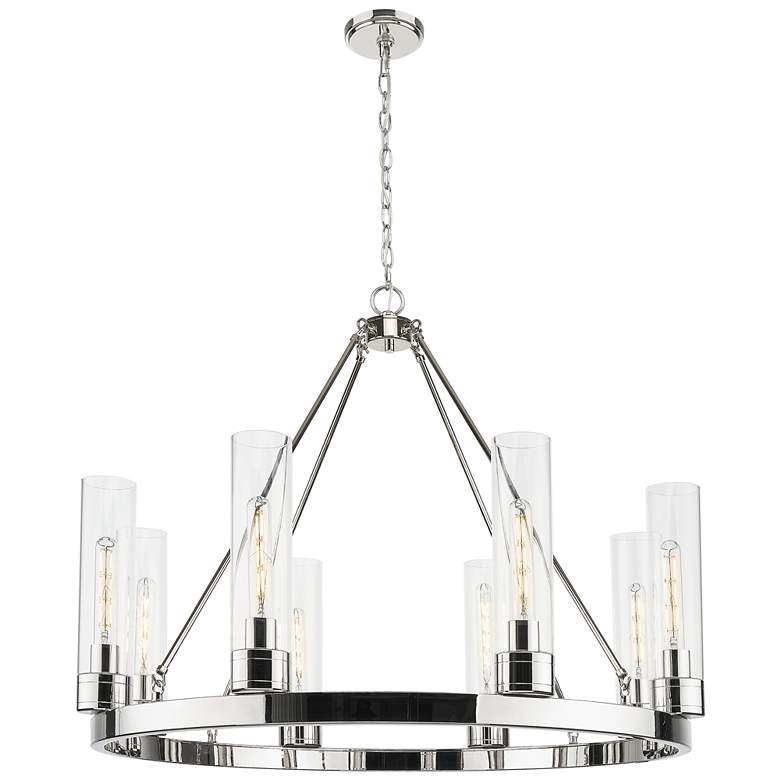 Image 1 Boreas 36"W 6 Light Polished Nickel Chandelier With 11" Clear Shade