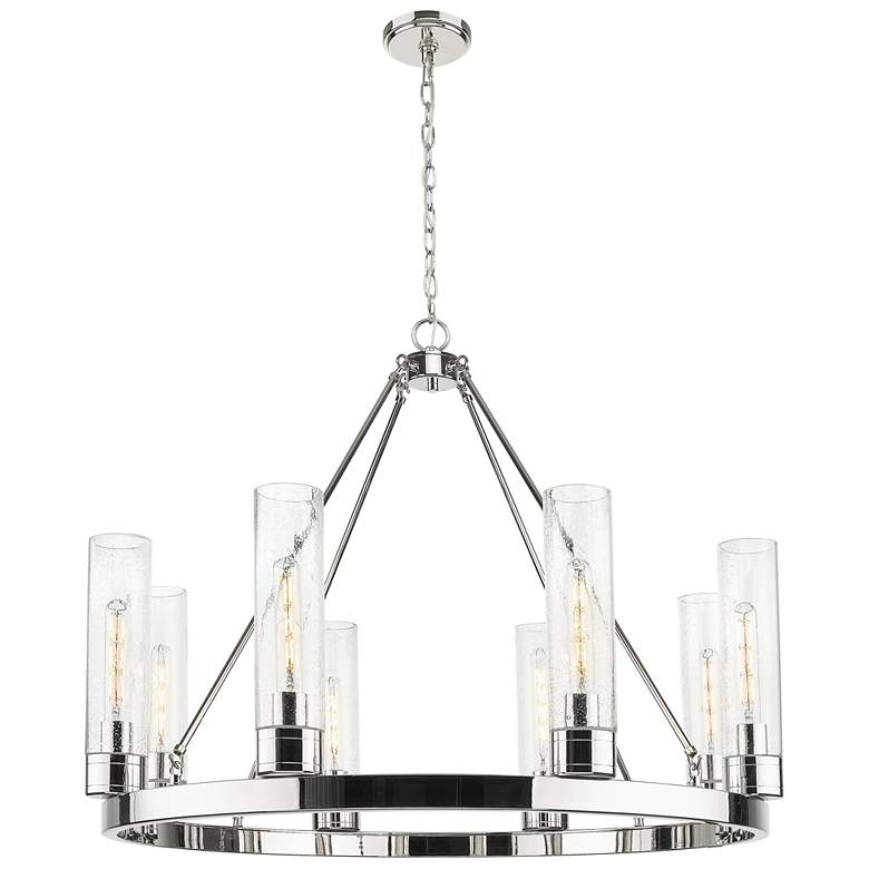 Image 1 Boreas 36"W 6 Light Polished Nickel Chandelier With 11" Seedy Shade