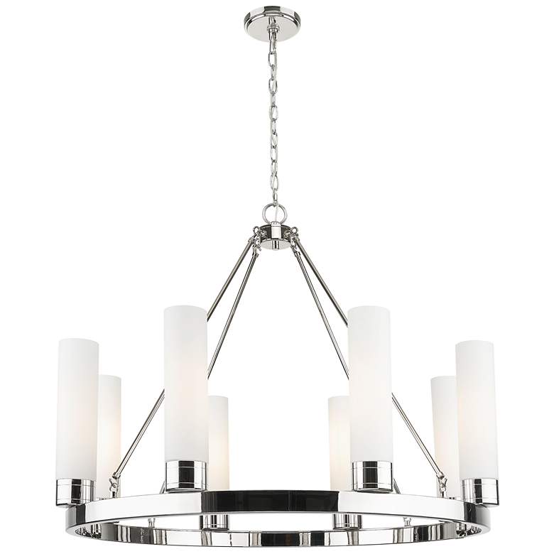 Image 1 Boreas 36"W 6 Light Polished Nickel Chandelier With 11" White Shade