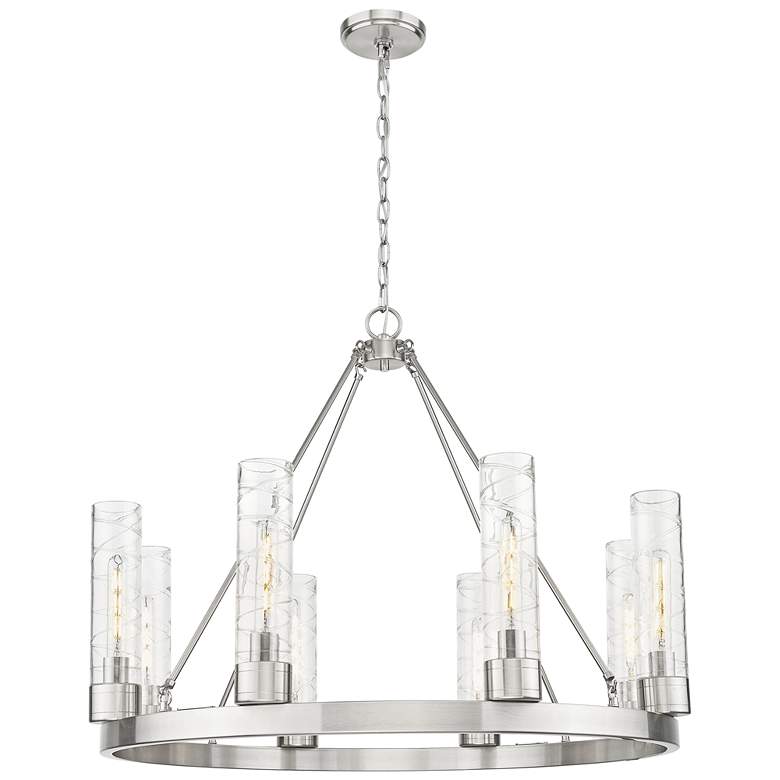Image 1 Boreas 36"W 6 Light Satin Nickel Chandelier With 11" Deco Swirl Shade
