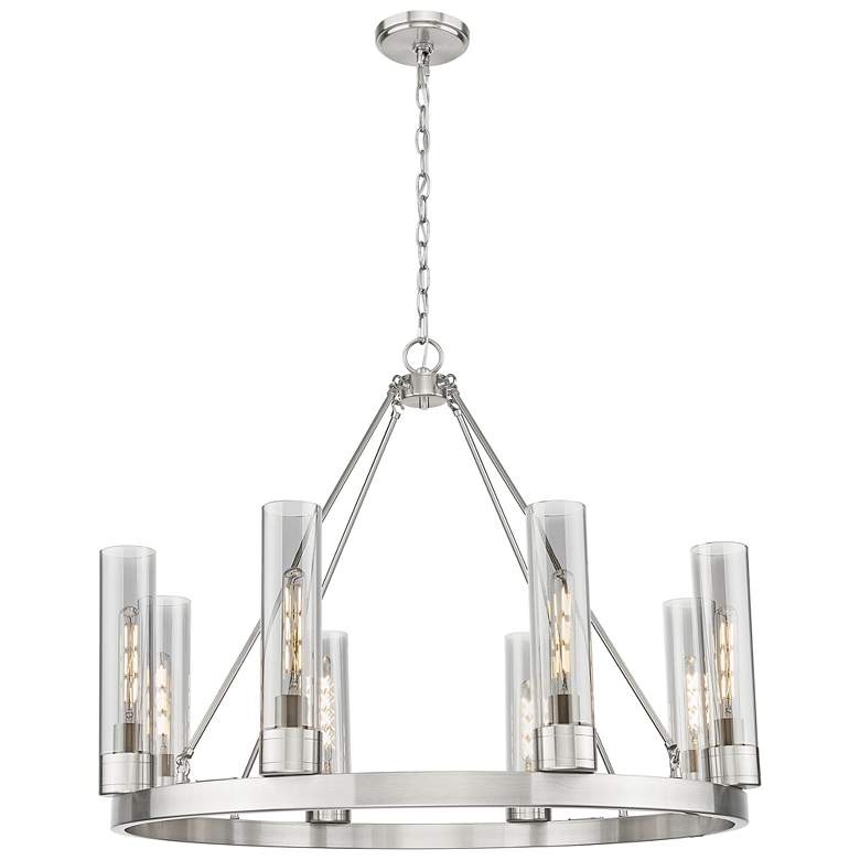 Image 1 Boreas 36"W 6 Light Satin Nickel Chandelier With 11" Light Smoke Shade