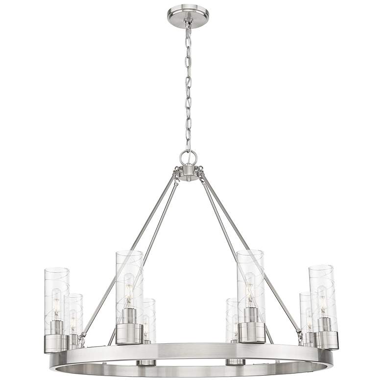 Image 1 Boreas 36"W 6 Light Satin Nickel Chandelier With 8" Deco Swirl Shade