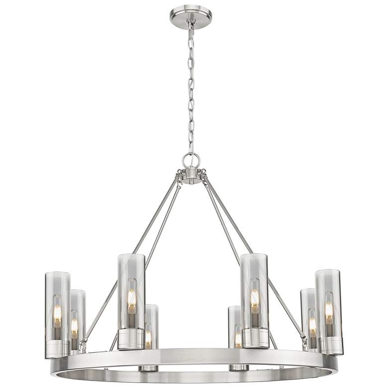 Image 1 Boreas 36"W 6 Light Satin Nickel Chandelier With 8" Light Smoke Shade