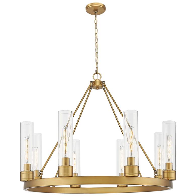 Image 1 Boreas 36" Wide 6 Light Brushed Brass Chandelier With 11" Clear Shade