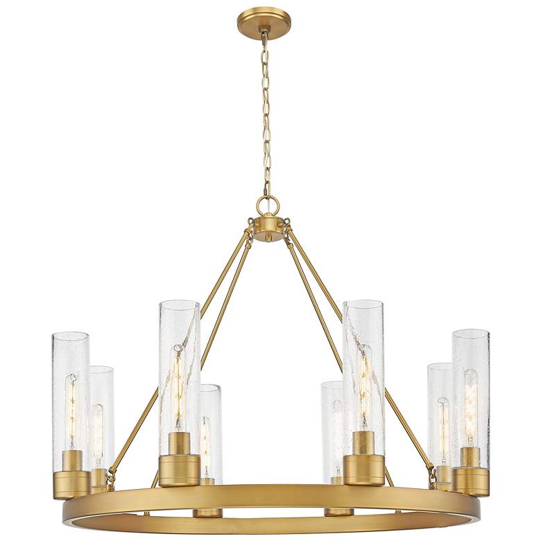 Image 1 Boreas 36" Wide 6 Light Brushed Brass Chandelier With 11" Seedy Shade