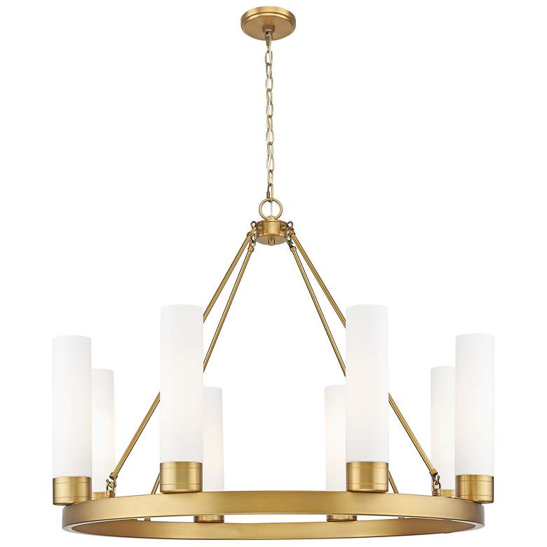Image 1 Boreas 36" Wide 6 Light Brushed Brass Chandelier With 11" White Shade
