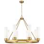 Boreas 36" Wide 6 Light Brushed Brass Chandelier With 11" White Shade