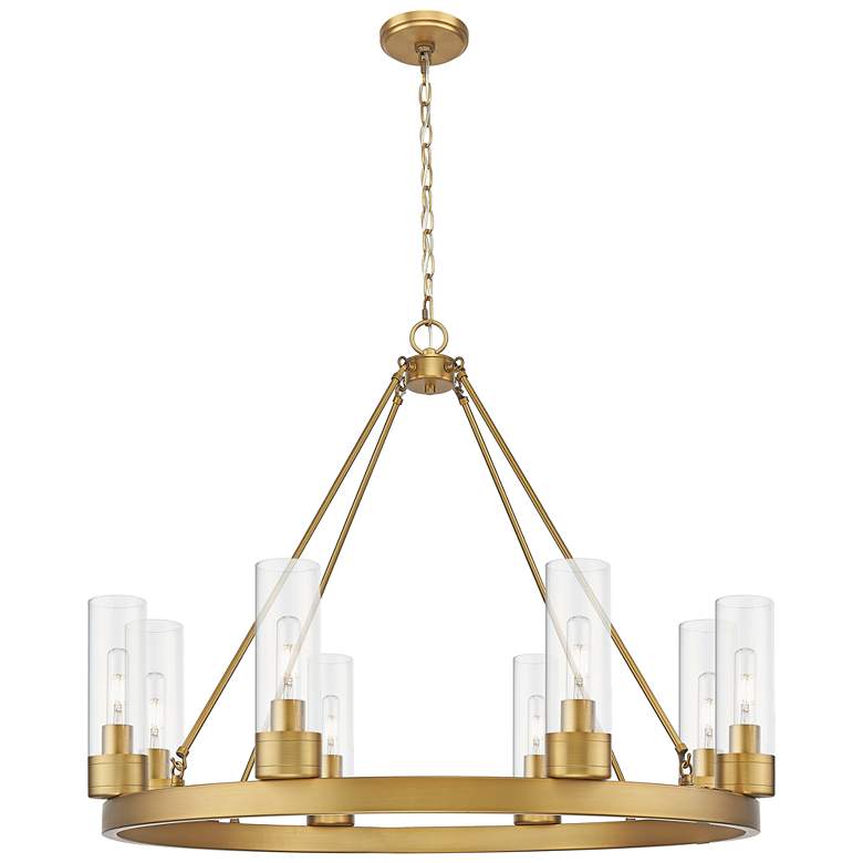 Image 1 Boreas 36" Wide 6 Light Brushed Brass Chandelier With 8" Clear Shade