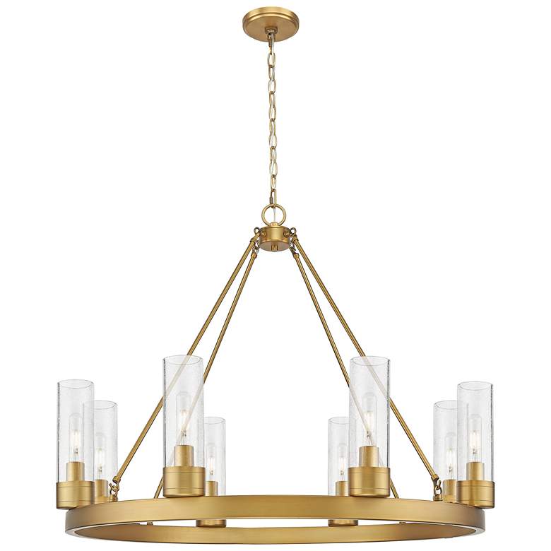 Image 1 Boreas 36" Wide 6 Light Brushed Brass Chandelier With 8" Seedy Shade