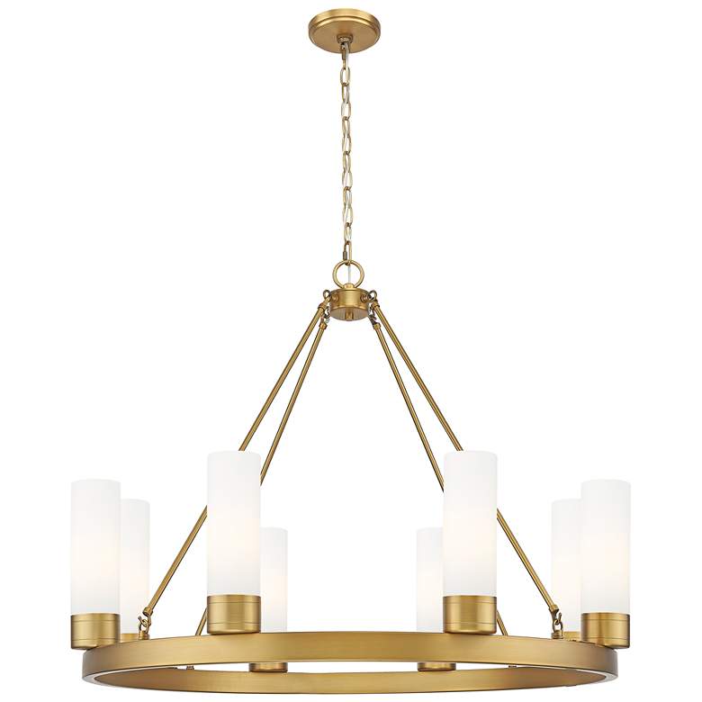 Image 1 Boreas 36" Wide 6 Light Brushed Brass Chandelier With 8" White Shade