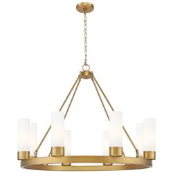 Boreas 36" Wide 6 Light Brushed Brass Chandelier With 8" White Shade