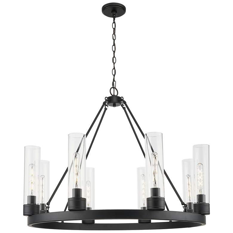 Image 1 Boreas 36" Wide 6 Light Matte Black Chandelier With 11" Clear Shade