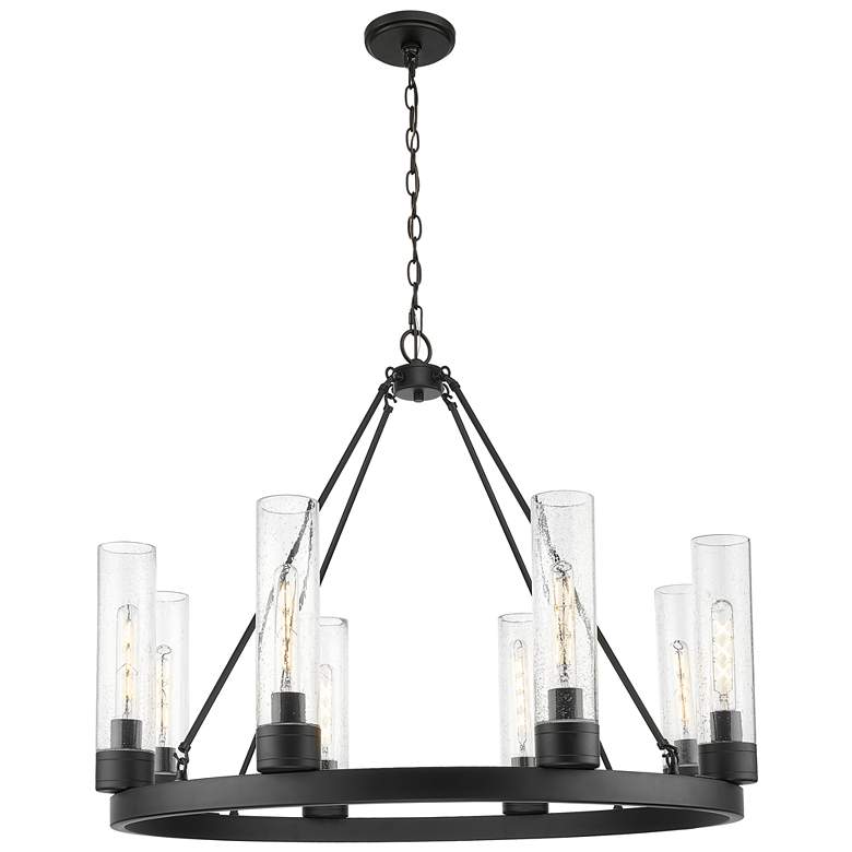 Image 1 Boreas 36" Wide 6 Light Matte Black Chandelier With 11" Seedy Shade