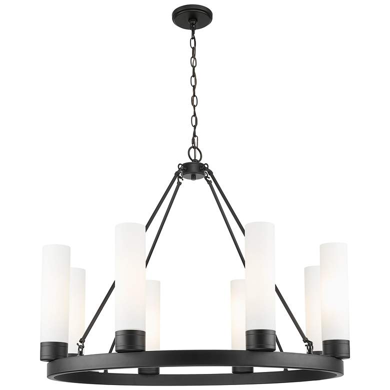 Image 1 Boreas 36" Wide 6 Light Matte Black Chandelier With 11" White Shade
