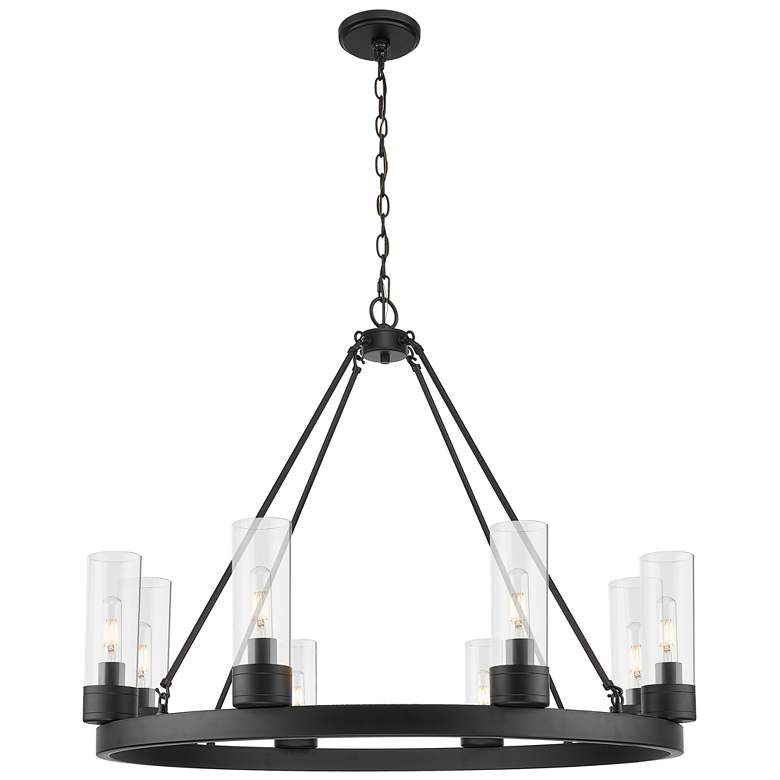 Image 1 Boreas 36" Wide 6 Light Matte Black Chandelier With 8" Clear Shade