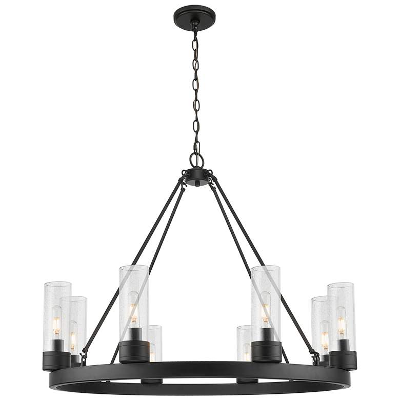 Image 1 Boreas 36" Wide 6 Light Matte Black Chandelier With 8" Seedy Shade