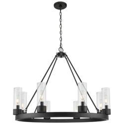 Boreas 36" Wide 6 Light Matte Black Chandelier With 8" Seedy Shade