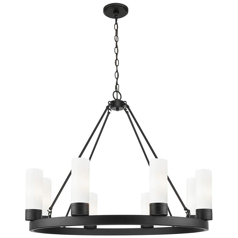 Image 1 Boreas 36" Wide 6 Light Matte Black Chandelier With 8" White Shade