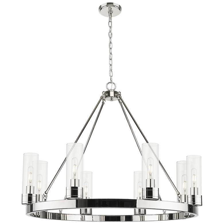 Image 1 Boreas 36" Wide 6 Light Polished Nickel Chandelier With 8" Clear Shade