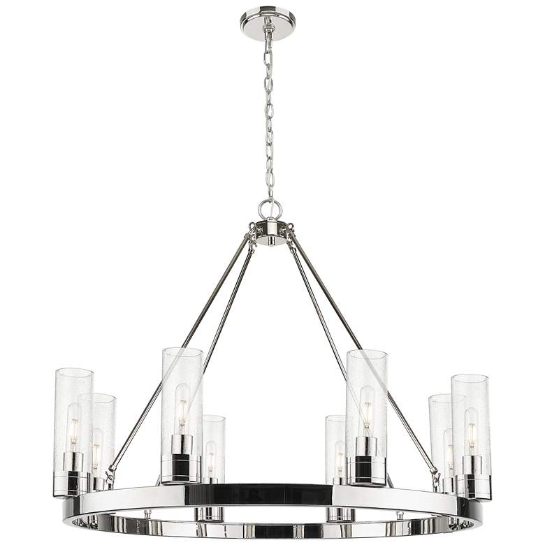 Image 1 Boreas 36" Wide 6 Light Polished Nickel Chandelier With 8" Seedy Shade