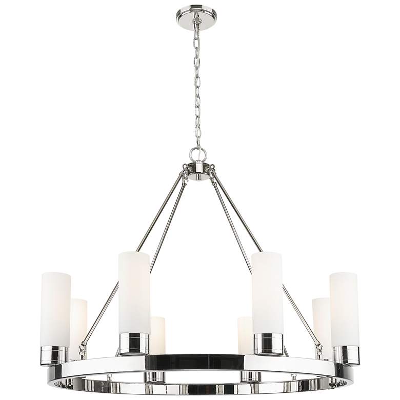 Image 1 Boreas 36" Wide 6 Light Polished Nickel Chandelier With 8" White Shade