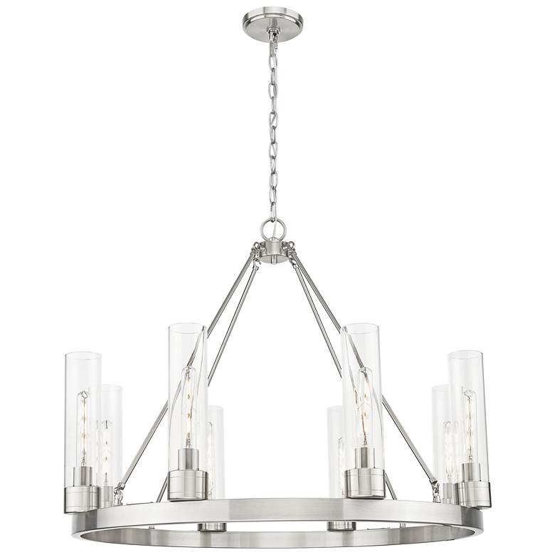 Image 1 Boreas 36" Wide 6 Light Satin Nickel Chandelier With 11" Clear Shade