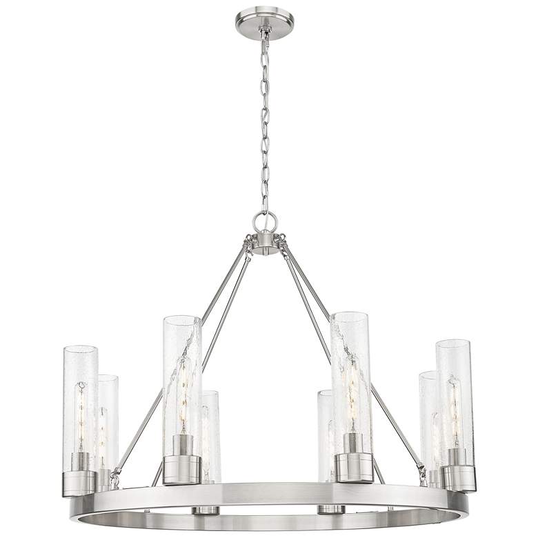 Image 1 Boreas 36" Wide 6 Light Satin Nickel Chandelier With 11" Seedy Shade