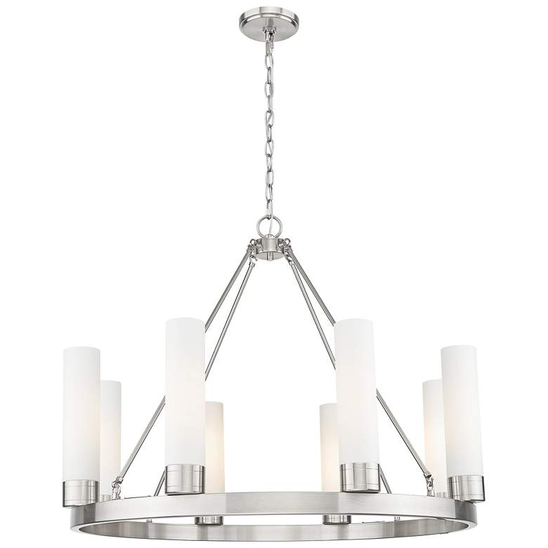 Image 1 Boreas 36" Wide 6 Light Satin Nickel Chandelier With 11" White Shade