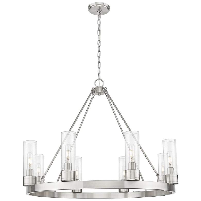 Image 1 Boreas 36" Wide 6 Light Satin Nickel Chandelier With 8" Seedy Shade