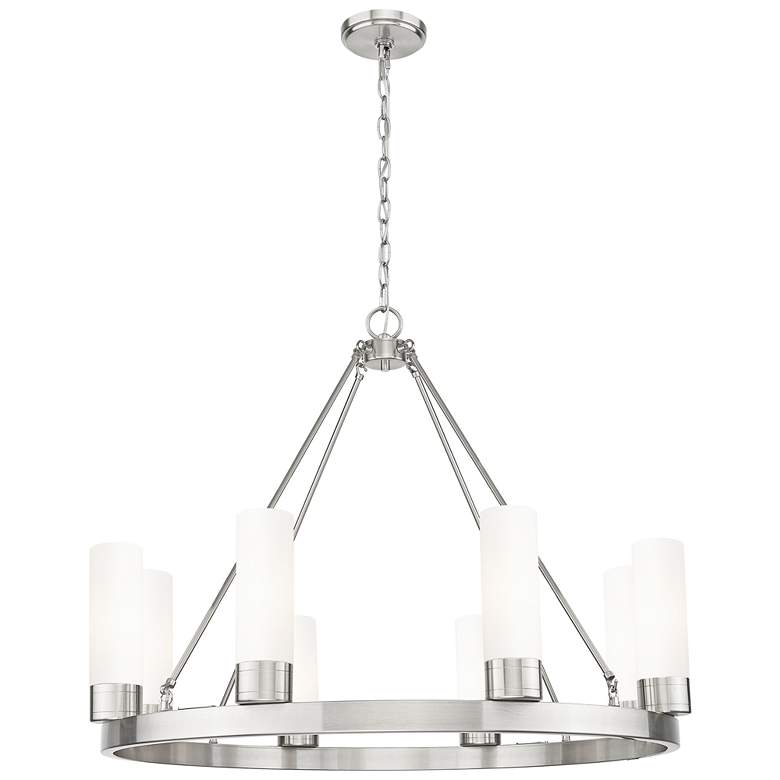 Image 1 Boreas 36" Wide 6 Light Satin Nickel Chandelier With 8" White Shade
