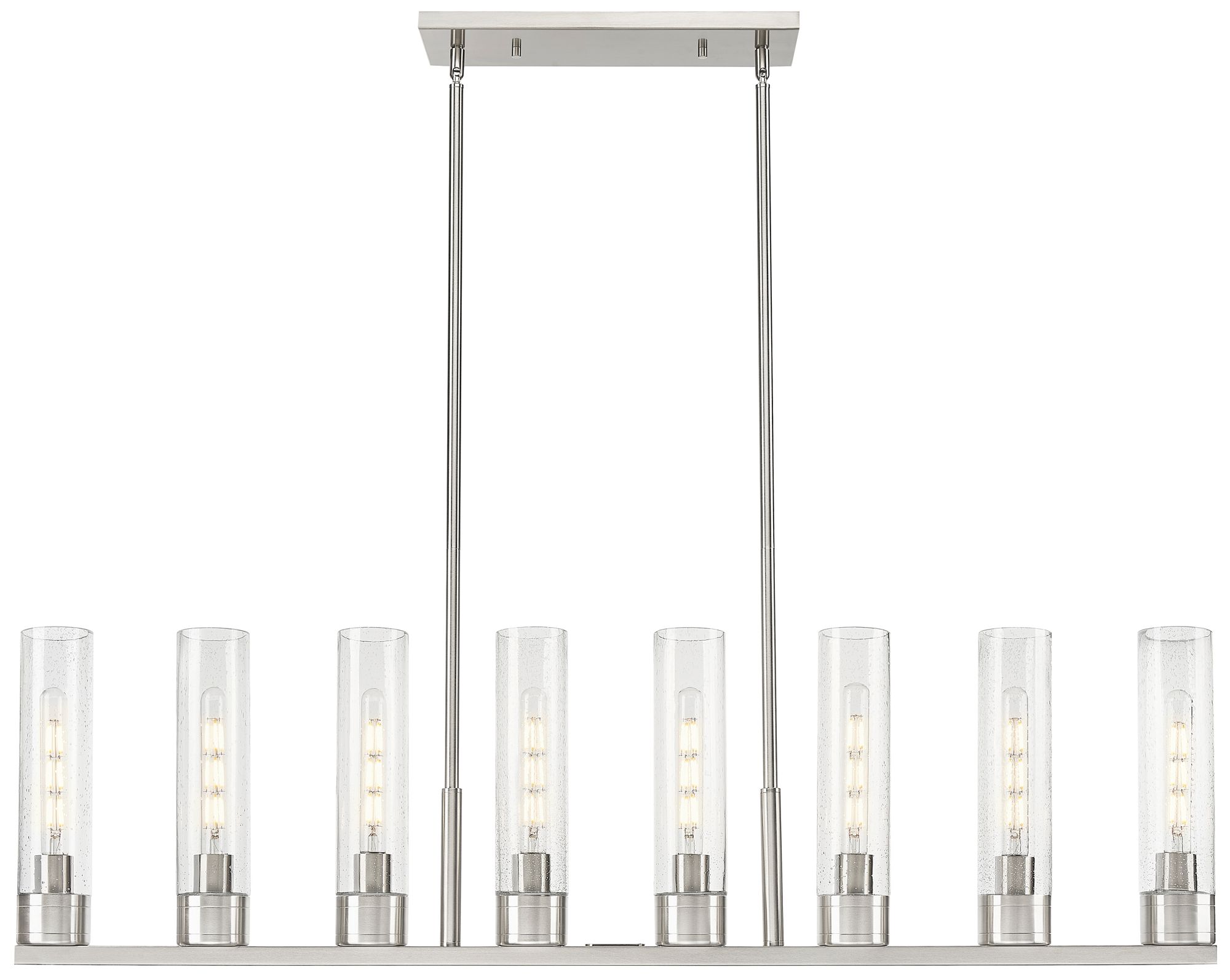 Boreas 48"W 6 Light Satin Nickel Stem Island Light w/ 11" Seedy S