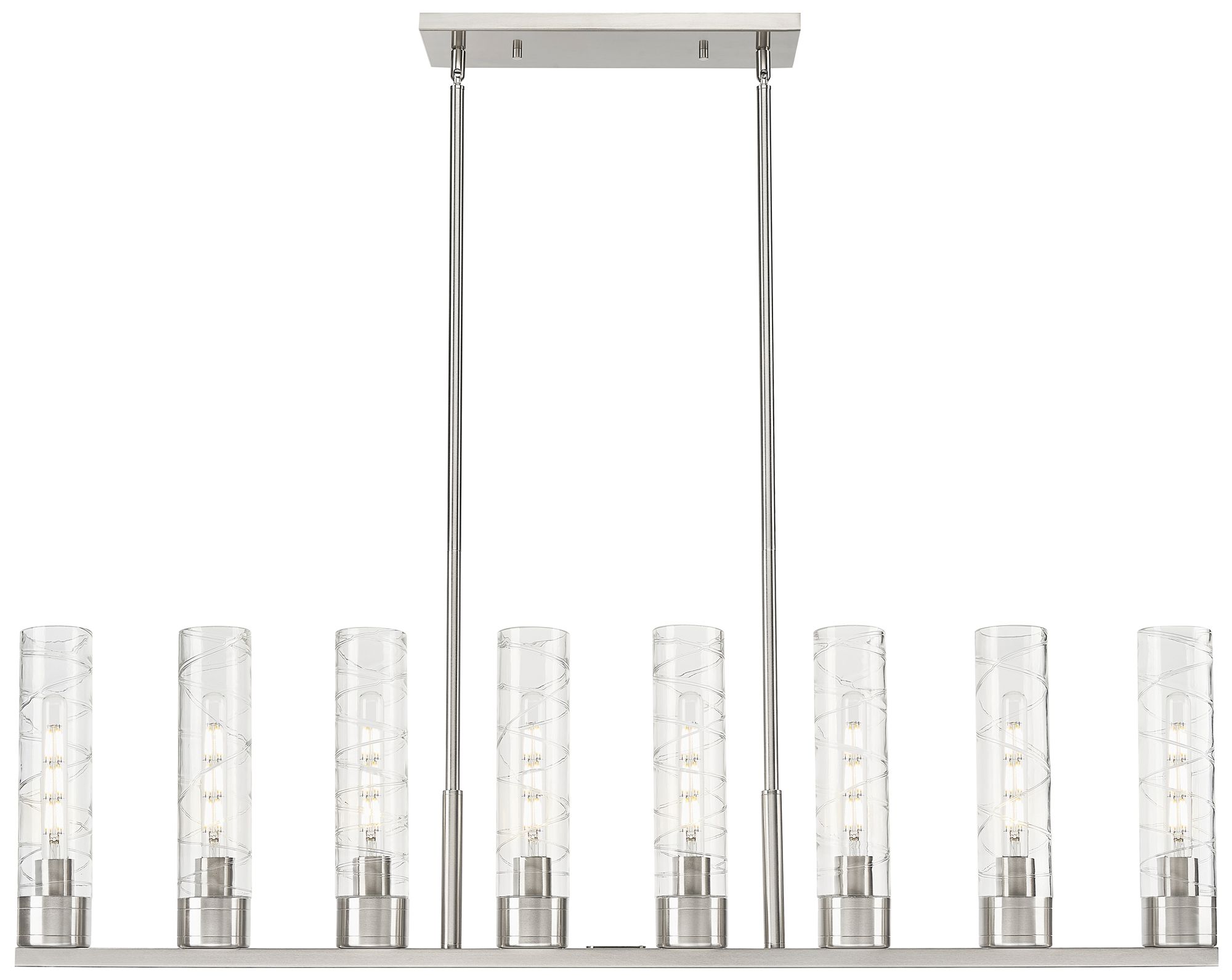 Boreas 48"W 6 Light Satin Nickel Stem Island Light w/ 11" Swirl S