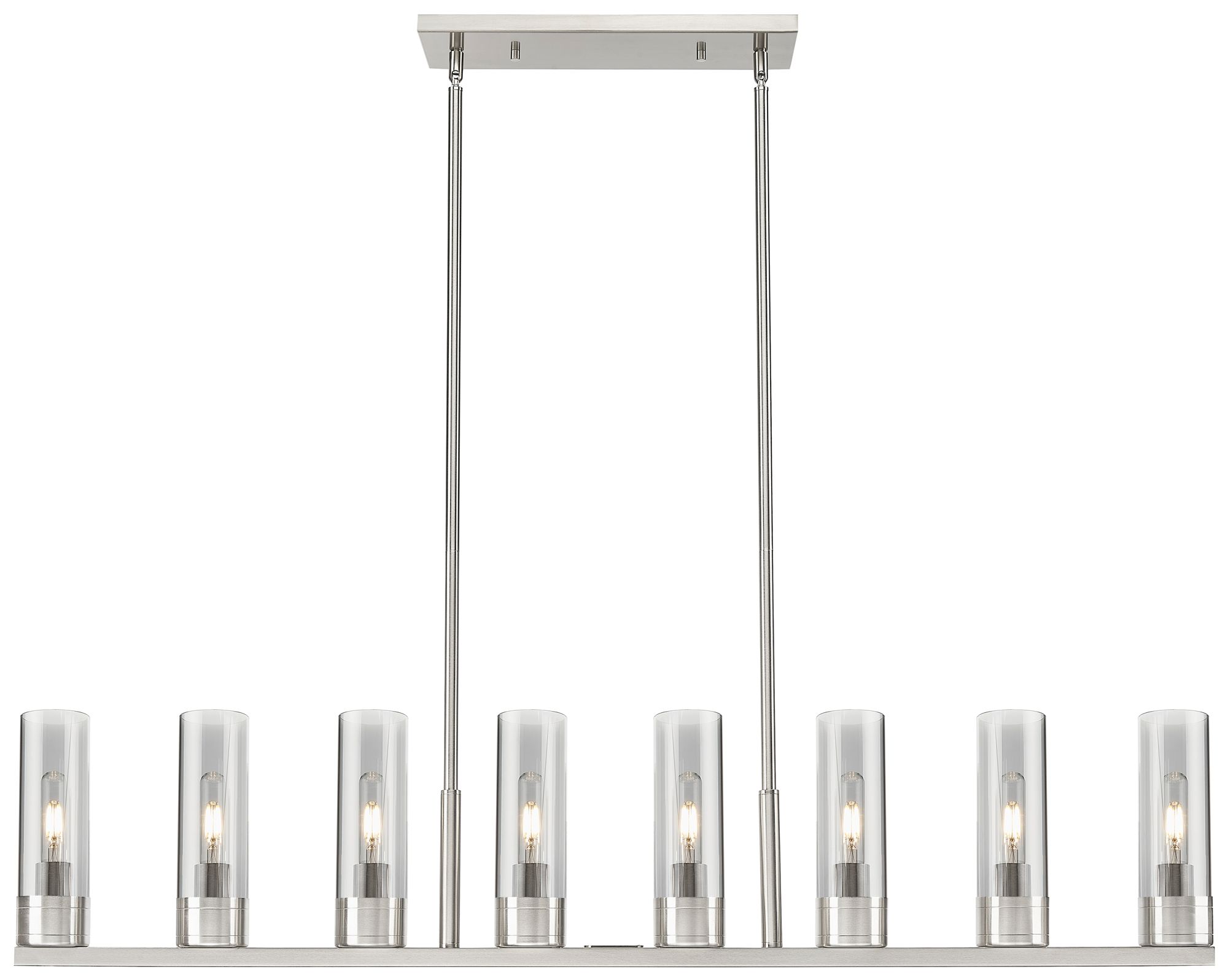 Boreas 48"W 6 Light Satin Nickel Stem Island Light With 8" Smoke