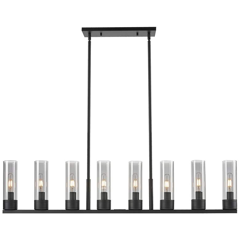 Image 1 Boreas 48"W 6 Light Black Stem Island Light With 8" Smoke Shade