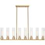 Boreas 48"W 6 Light Brass Stem Island Light w/ 11" Striped Clear Shade