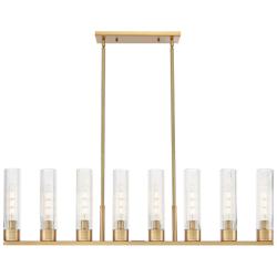 Boreas 48"W 6 Light Brass Stem Island Light w/ 11" Striped Clear Shade
