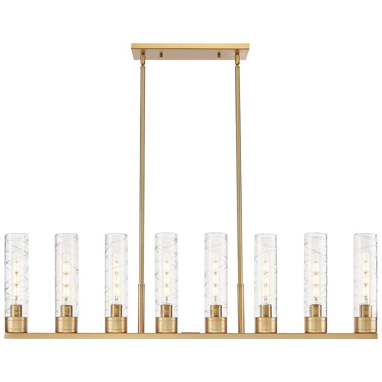 Image 1 Boreas 48"W 6 Light Brass Stem Island Light w/ 11" Swirl Shade