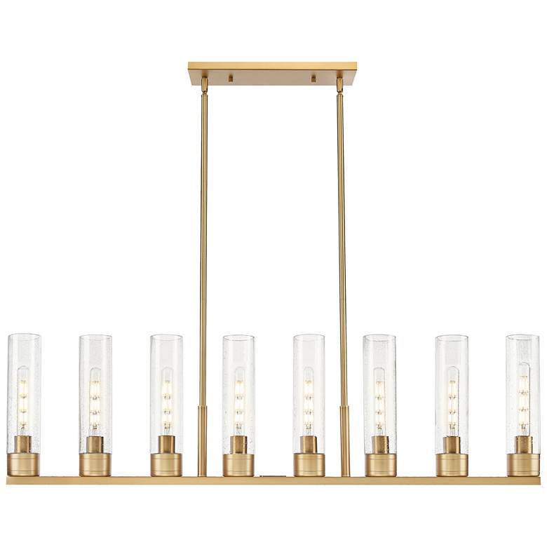 Image 1 Boreas 48"W 6 Light Brushed Brass Stem Island Light w/ 11" Seedy Shade