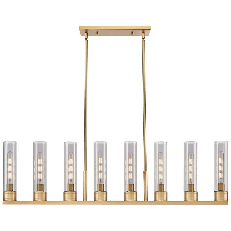 Image 1 Boreas 48"W 6 Light Brushed Brass Stem Island Light w/ 11" Smoke Shade