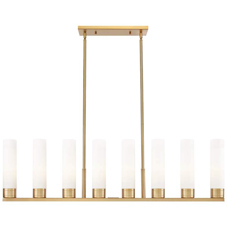 Image 1 Boreas 48"W 6 Light Brushed Brass Stem Island Light w/ 11" White Shade