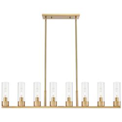 Boreas 48"W 6 Light Brushed Brass Stem Island Light w/ 8" Clear Shade