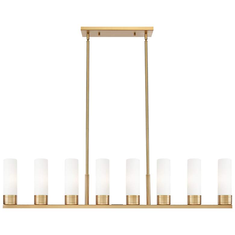 Image 1 Boreas 48"W 6 Light Brushed Brass Stem Island Light w/ 8" White Shade