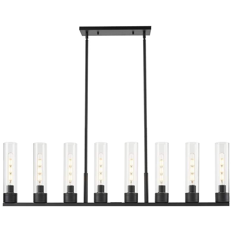 Image 1 Boreas 48"W 6 Light Matte Black Stem Island Light With 11" Clear Shade